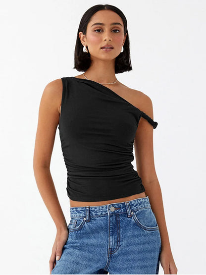 Haut court froncé pour femme, simple, basique, décontracté, précieux, fibre solide, document off initié, culture, éducatif, printemps, été