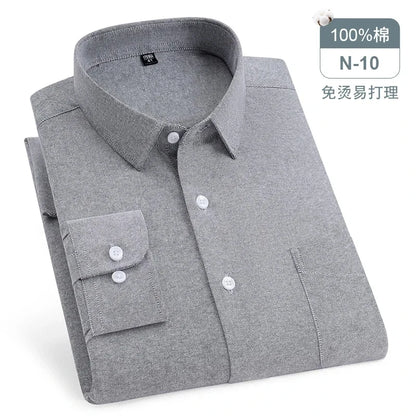 Chemise Oxford rayée à carreaux pour hommes, chemise sociale à manches longues, chemises de travail décontractées, poche, pur coton, qualité, S- 7XL, 8XL, 100%