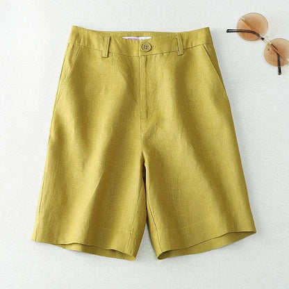 Style coréen pour l'été femmes Shorts lin demi genou longueur mi large femme pantalons courts Bermuda offre esthétique chaud Streetwear