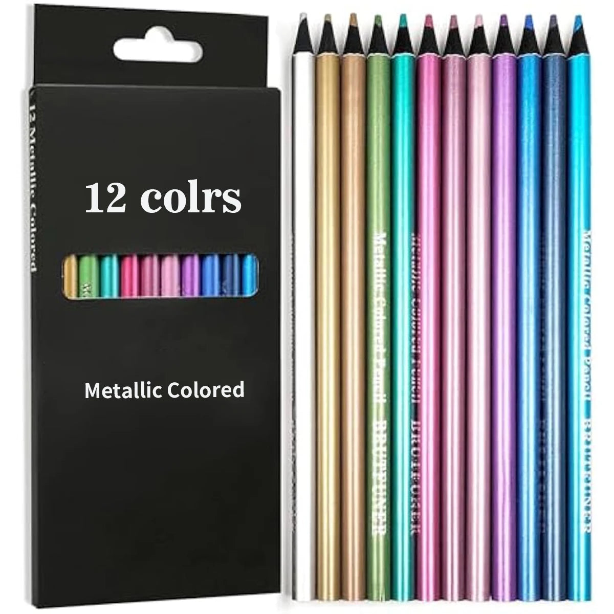 Crayons de couleur 2B métalliques pour dessin, croquis, peinture 12 pièces