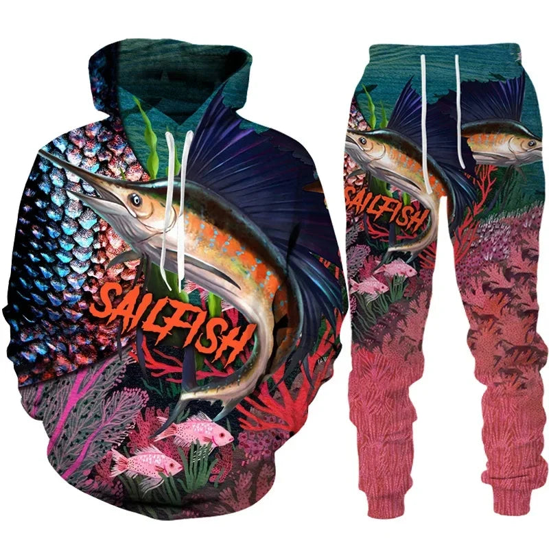 Solomon-Ensemble de sweat à capuche à manches longues pour hommes, impression de poisson 3D, mode de pêche décontractée, pull sportif en plein air, surdimensionné, haute qualité