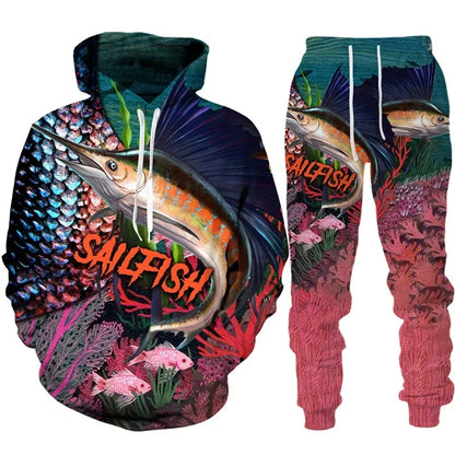 Solomon-Ensemble de sweat à capuche à manches longues pour hommes, impression de poisson 3D, mode de pêche décontractée, pull sportif en plein air, surdimensionné, haute qualité