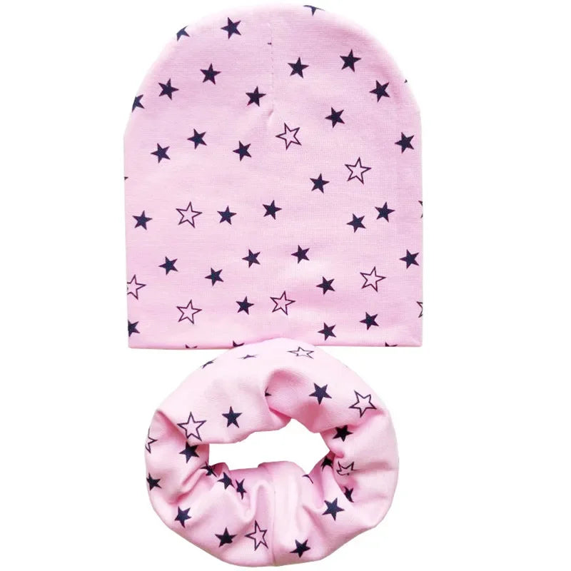 Chapeau en coton imprimé étoile pour bébé, casquette pour tout-petits, écharpe pour bébé, bonnet pour enfants, chapeaux pour garçons et filles, automne et hiver