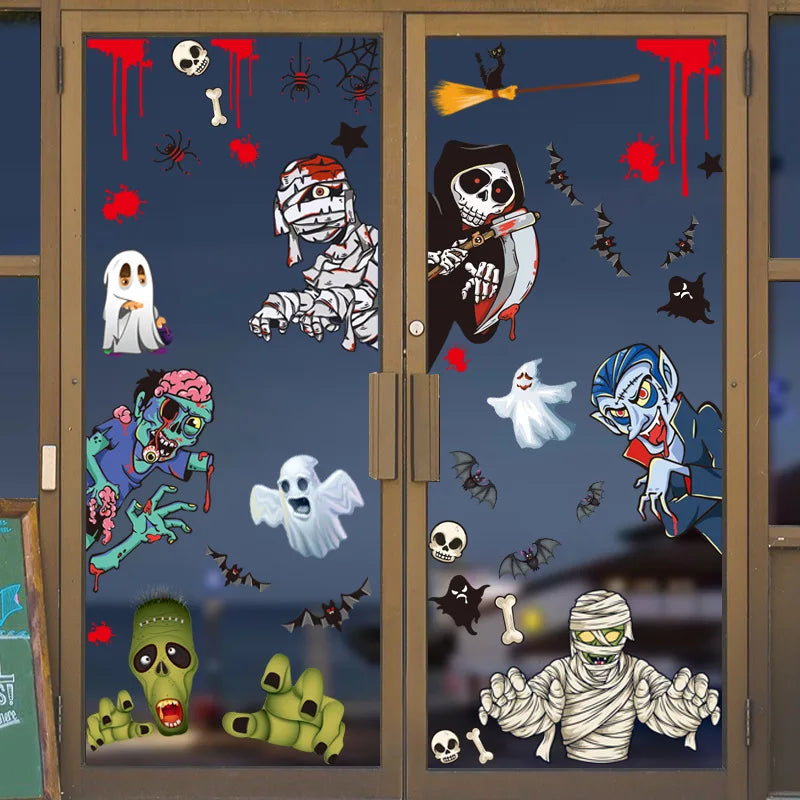Autocollants de fenêtre électrostatiques pour vitrine en verre d'halloween, décoration de scène fantôme Zombies citrouille araignées, décoration de fête d'halloween