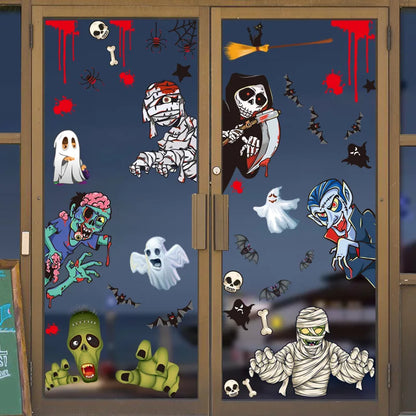 Autocollants de fenêtre électrostatiques pour vitrine en verre d'halloween, décoration de scène fantôme Zombies citrouille araignées, décoration de fête d'halloween