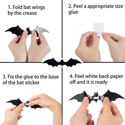 Décorations de chauves-souris d'Halloween, chauve-souris en PVC 3D sur le mur, autocollants muraux de chauves-souris noires, accessoires effrayants d'Halloween