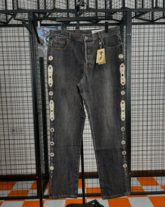 Streetwear Vintage bijou strass jean Y2K vêtements hommes femmes Hip Hop lavé Baggy jean taille basse pantalon à jambes larges