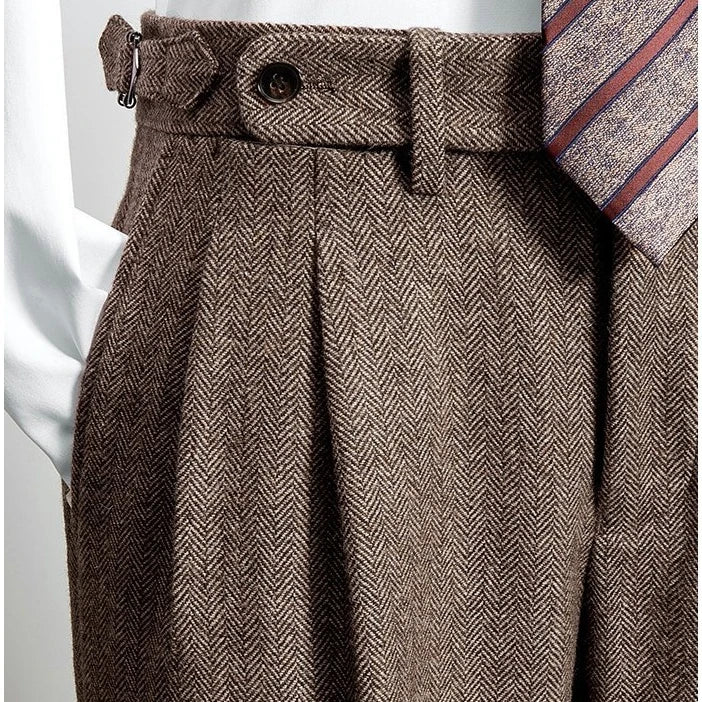 Pantalon Long en Tweed de laine pour homme, vêtement rétro, taille haute, chaud, ample, droit, costume, collection automne-hiver 20224, F319
