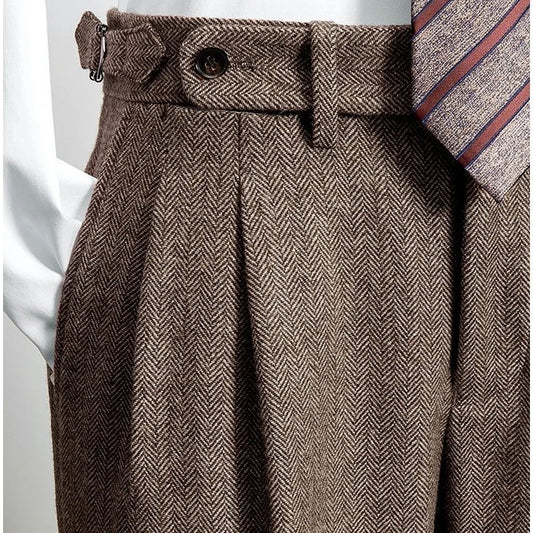 Pantalon Long en Tweed de laine pour homme, vêtement rétro, taille haute, chaud, ample, droit, costume, collection automne-hiver 20224, F319