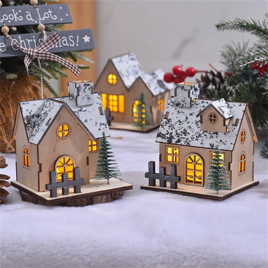 Maison en bois avec lumière LED pour Noël, cabine Shoous, décorations de joyeux Noël, ornements d'arbre de Noël bricolage, cadeau pour enfants, nouvel an