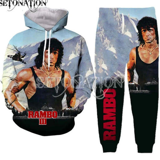 Rambo-Sweat à Capuche et Pantalon pour Homme et Femme, Nouvelle Mode, Impression 3D, Chemise de Protection, Survêtement, Livraison Directe