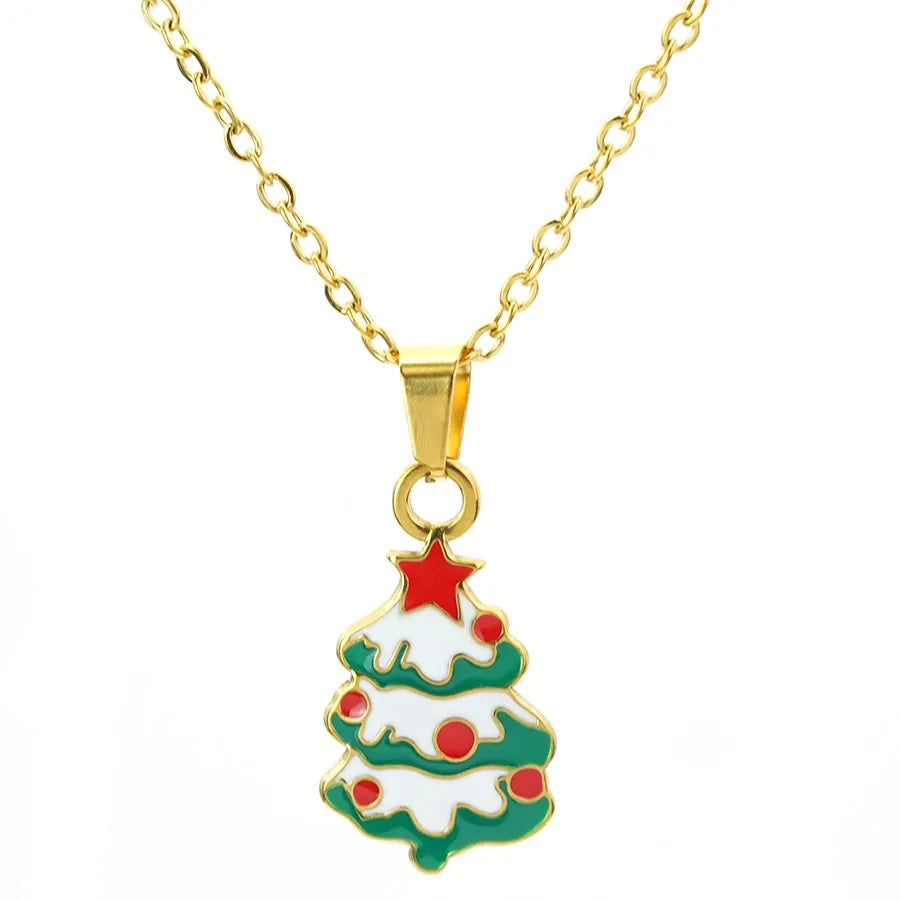 Collier thème de noël, chaîne de couleur or, couronne de flocon de neige du père noël, pendentif d'arbre de bonhomme de neige, cadeaux de Festival, accessoire saisonnier
