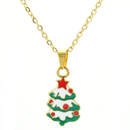 Collier thème de noël, chaîne de couleur or, couronne de flocon de neige du père noël, pendentif d'arbre de bonhomme de neige, cadeaux de Festival, accessoire saisonnier