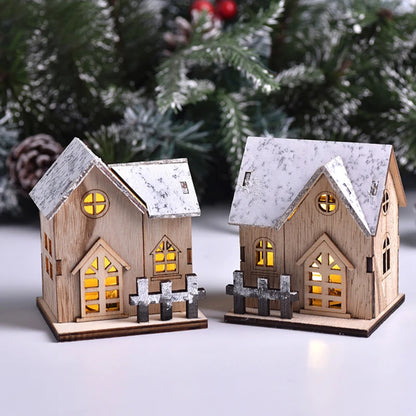 Maison en Bois avec Lumière LED, Cabine Shoous, Décorations de Joyeux Noël pour la Maison, Ornements d'Arbre de Noël, Cadeaux pour Enfants, Nouvel An, DIY
