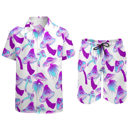 Ensemble champignon magique psychédélique pour hommes, chemise décontractée imprimée en 3D, short de plage surdimensionné, ensemble 2 pièces, costumes hawaïens pour vacances
