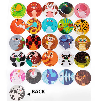 Puzzle Double face 36 pièces pour enfants, Puzzle d'animaux à chiffres de lettres, Puzzle circulaire, apprentissage des lettres anglaises, des chiffres et des mots