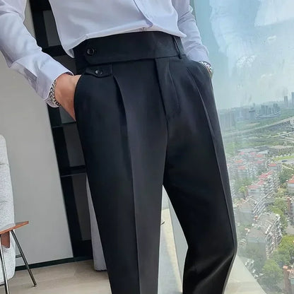 Hommes de haute qualité élégant mince robe pantalon Naples costume pantalon taille haute italien affaires formel pantalon Social Banquet mariage