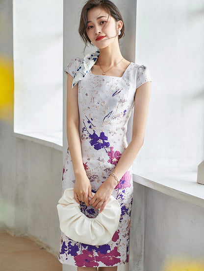 Robe Jacquard mi-mollet pour femme, robe en brocart de luxe, vêtements de soirée éducatifs, mode florale, robe d'été élégante, fête vintage