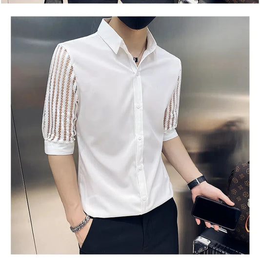 Chemises minimalistes à manches mi-longues, col carré épissé, bouton amissié, mode solide, amincissant, décontracté, petit ami, été, nouveau, 2024
