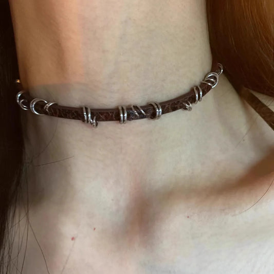 Collier en cuir à géométrie gothique pour hommes et femmes, Punk, tendance, chaîne ras du cou, bijoux Vintage,