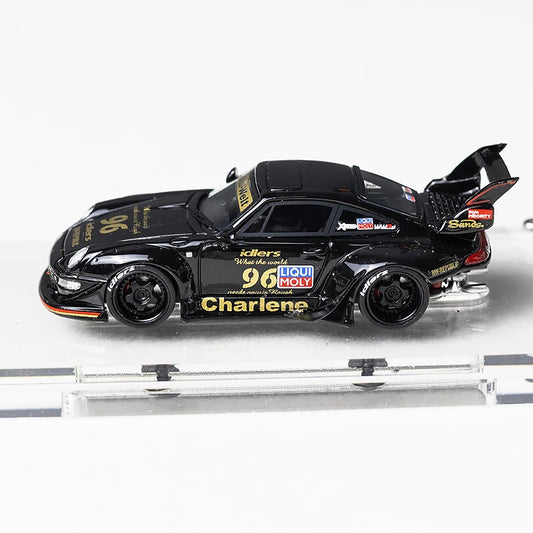 IG Ignition 1: 64 RWB 993 noir, étiquette dorée à queue haute, modèle de voiture en résine, ornement de collection