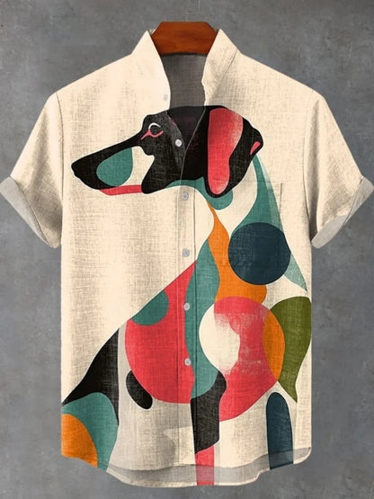 2025 hommes décontracté mode nouvelle chemise en lin Art imprimé chien de compagnie motif chemises mode décontracté et confortable hommes chemise unie