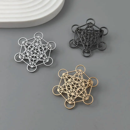 Broche Metatron creuse en acier inoxydable plaqué or 18 carats,