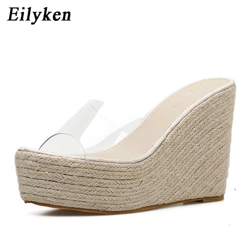 Eilyken été mode PVC gelée compensées plate-forme chaussons pour femmes sandales chaussures décontractées taille 34-40