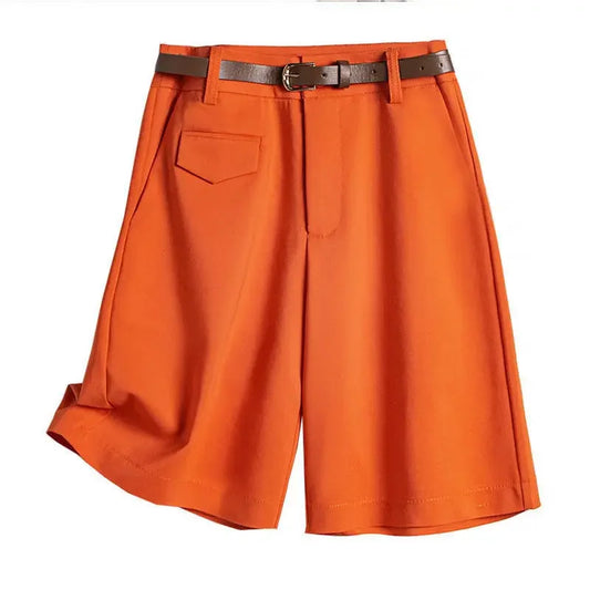 Short décontracté taille haute pour femme, couleur unie, boutons, volants, Orange, ample, Bermuda, été