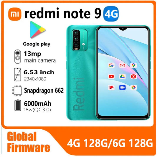 Xiaomi Redmi Note 9 4G/9T Smartphone, Global Firmware, Qualcomm Snapdragon 662, 6.53 inch, 18W (QC3.0), Used Fingerprint Phone