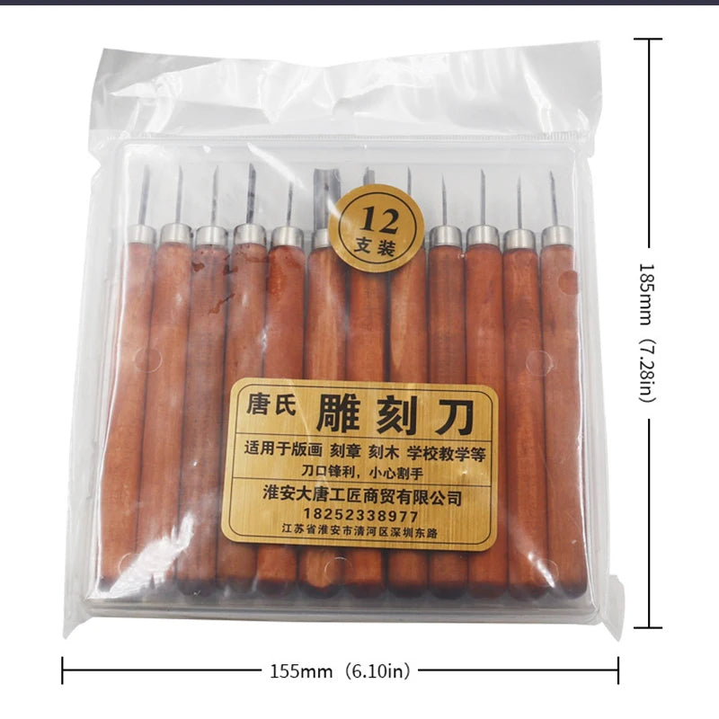 Ensemble d'outils de sculpture sur bois, couteau d'art multifonctionnel fait à la main avec manche en bois pour l'artisanat, 10/12 pièces