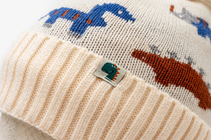 Bonnet tricoté petit dinosaure pour enfants de 2 pièces à 12 ans, ensemble écharpe de chapeau chaud de protection des oreilles pour enfants, chapeau d'automne et d'hiver