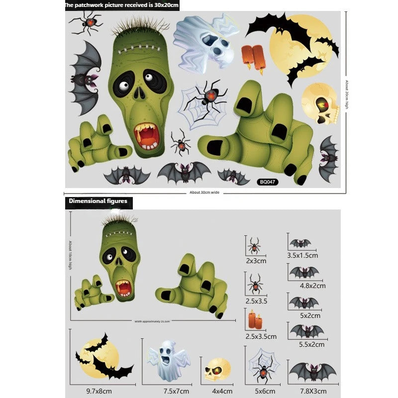 Autocollants de fenêtre électrostatiques pour vitrine en verre d'halloween, décoration de scène fantôme Zombies citrouille araignées, décoration de fête d'halloween