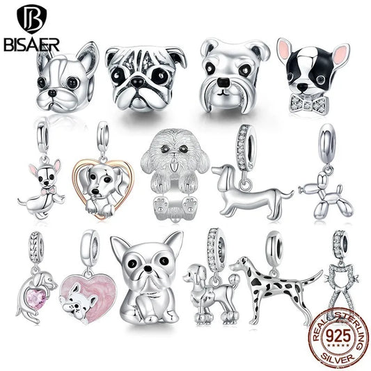 BISAER 925 en argent Sterling mignon chien breloque perle teckel animal de compagnie pendentif platine plaqué ajustement femmes Bracelet à bricoler soi-même bijoux fins
