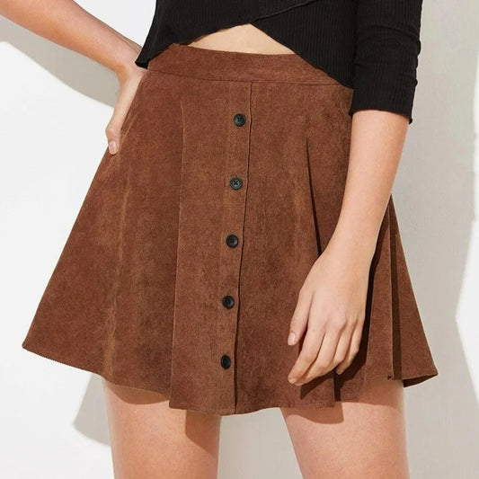 Jupe en velours côtelé pour femmes, mode automne hiver, taille haute, simple boutonnage, Streetwear décontracté, jupes trapèze, 2025