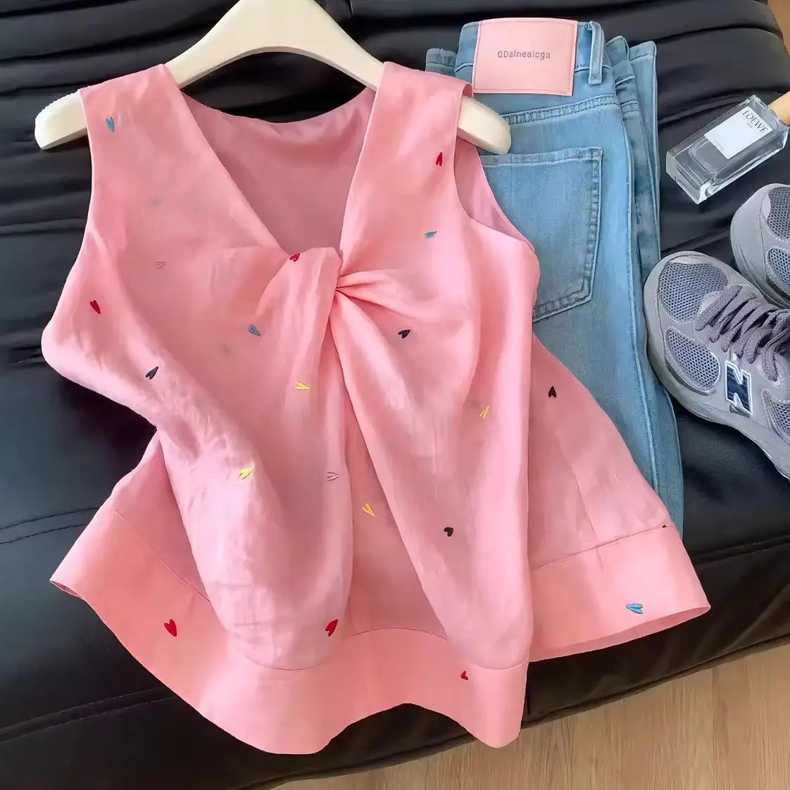 Coréen rose amour croix Kink gilet chemise Dopamine Design Niche haut 2025 femmes été