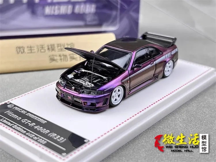 Stock 1:64 GTR R33 400R Skyline R32 R35 modèle de voiture moulée sous pression en alliage, jouet pour adolescents, à collectionner, cadeau d'anniversaire pour enfants.