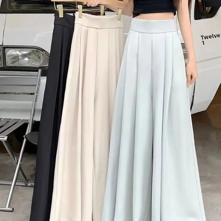 Taille haute jambe large pantalon jupe femmes printemps été mince plissé costume pantalon drapé minceur Style décontracté à la mode