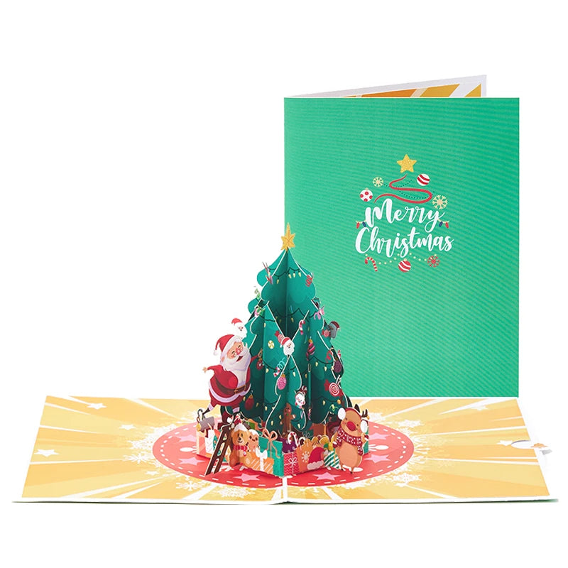 Cartes de vœux pour arbre de noël, carte Pop-Up tridimensionnelle pour chat, carte postale 3D avec enveloppe, fournitures de vacances