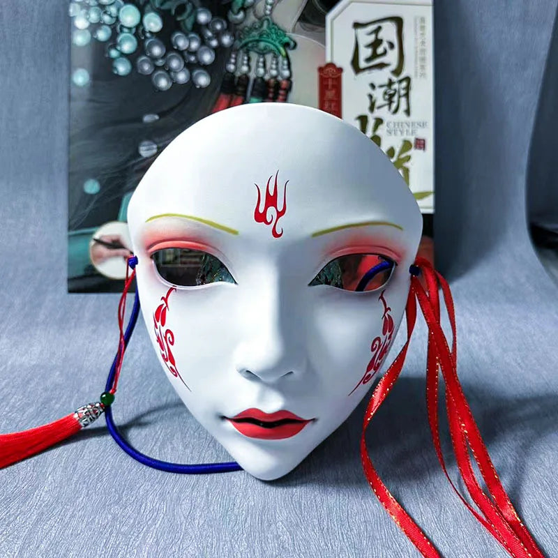 Masque de fête d'Halloween pour adultes, visage complet, style chinois, peint à la main, décoration, accessoires, mascara, anime, Tim, Hanfu