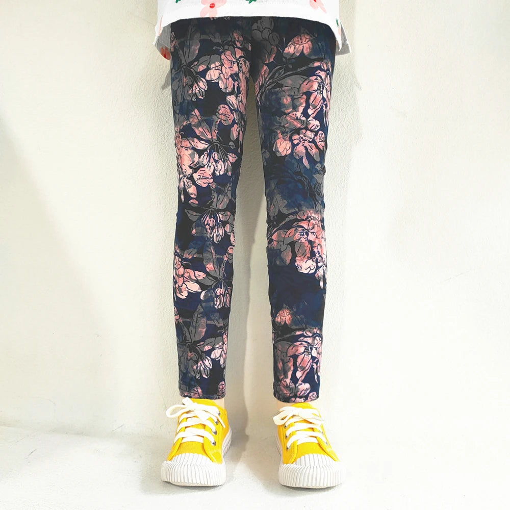 Leggings doux pour filles, pantalons pour enfants, imprimé de fleurs, slim, élastique, crayon