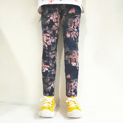Leggings doux pour filles, pantalons pour enfants, imprimé de fleurs, slim, élastique, crayon