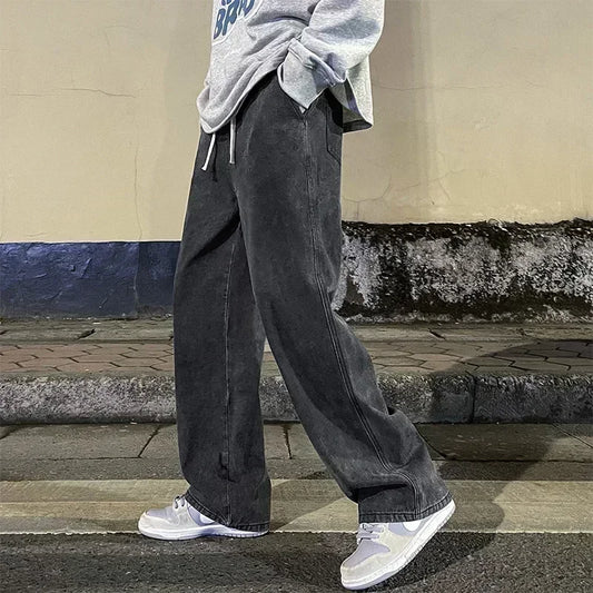 Jean drapé de couleur unie pour hommes, ample, droit, coréen, Vintage, Hip-hop, Y2K, décontracté, quotidien, pantalon à jambes larges