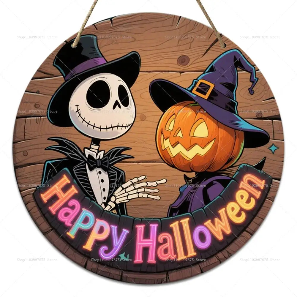 Décoration de fête d'halloween le cauchemar avant noël, panneau en bois citrouille, panneau mural suspendu, porte d'entrée, décoration de maison, cadeaux pour enfants