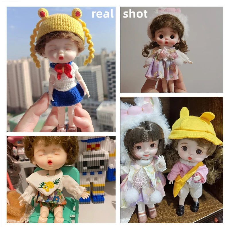 Mini poupée articulée pour filles, 13CM, 20 pièces, mignon, Expression du visage, perruque courte bouclée, jouets cadeaux pour filles, 1/12, OB11