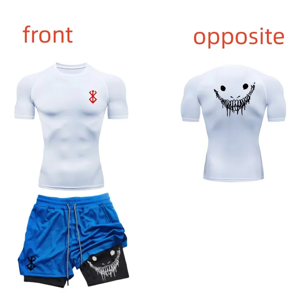 Ensemble de fitness décontracté à la mode pour hommes, vêtements de sport à séchage rapide, shorts + chemise, ensemble 2 pièces, course à pied, entraînement, été