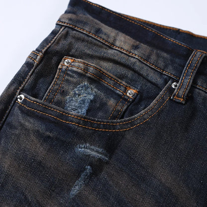 Jeans déFlexpour hommes, pantalons en denim, coupe skinny, déchirés, patché, marque de créateur, Hip Hop, zones bre, mode rétro, High Street