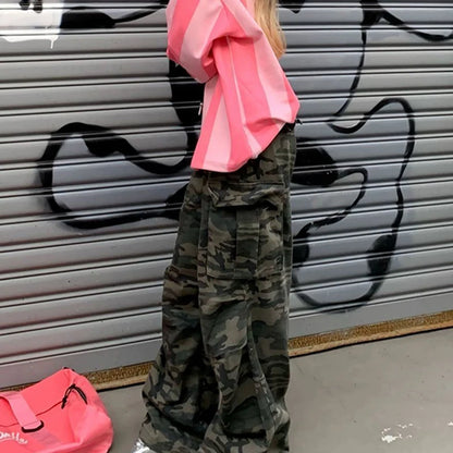 Femmes Camouflage Cargo jean américain Streetwear utilitaire pantalon rétro Jazz Hiphop Baggy Denim pantalon décontracté paresseux pantalon