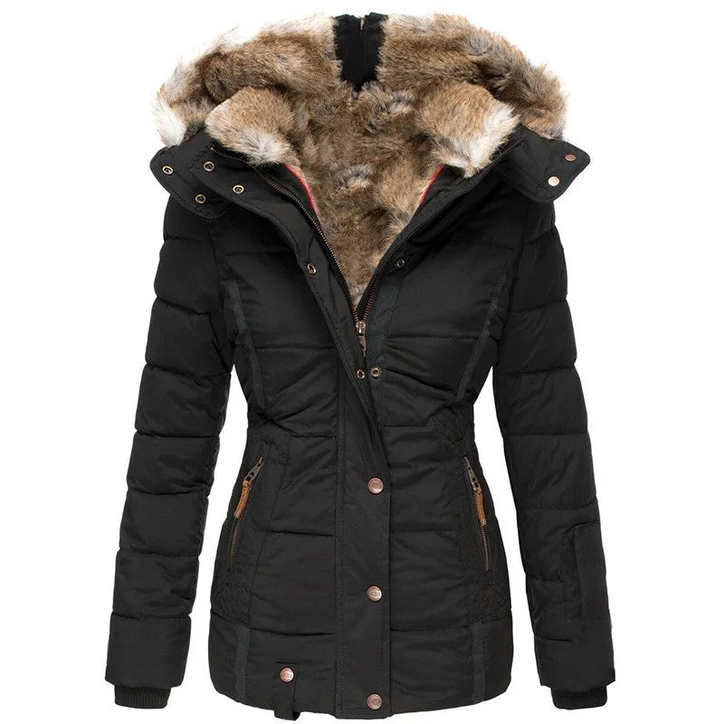 Manteau de luxe en laine et coton pour femme, parka Slim à capuche, fermeture éclair, manches longues, coupe-vent, combinaison de neige, manteau rembourré en coton, nouvelle collection hiver