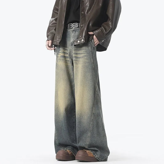 Style américain Vintage jean droit hommes rétro mode pantalon de nettoyage unisexe haute rue ample décontracté jambe large Denim pantalon